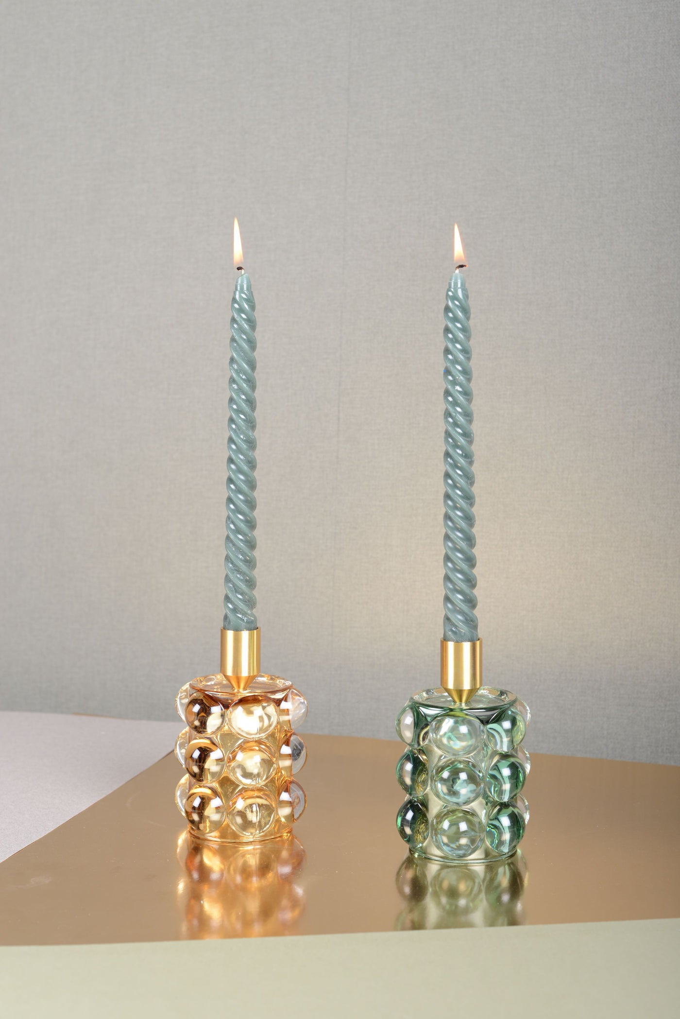 BUBBLE CANDLE HOLDERS | SET OF 2 | YELLOW AND GREEN