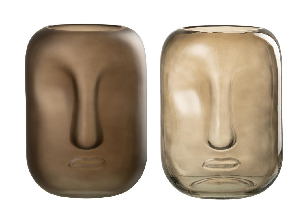 S/2 Vases Glass Face Brown | 25cm