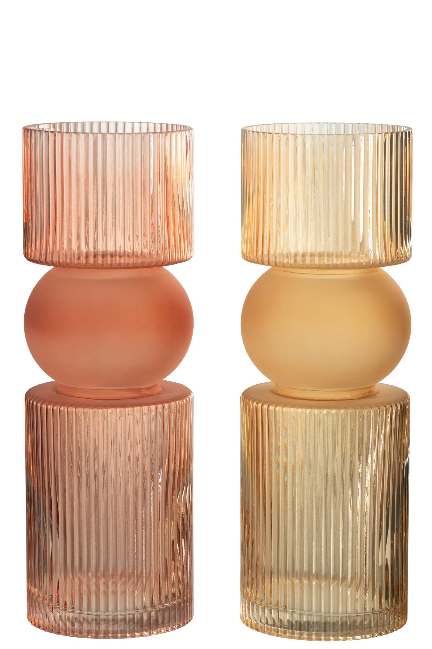 S/2 Vase Candleholder Glass Gold/Red | 35cm