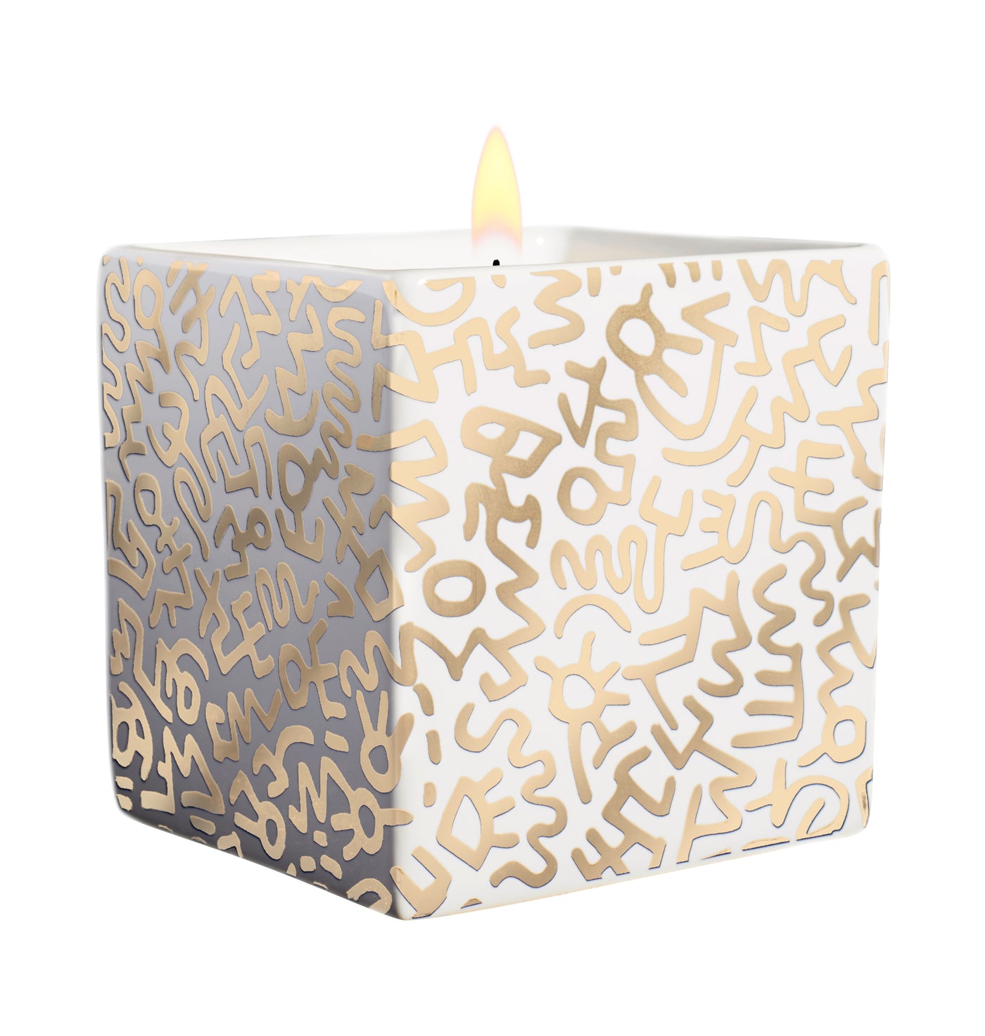 Keith Haring Square Candle Gold Pattern