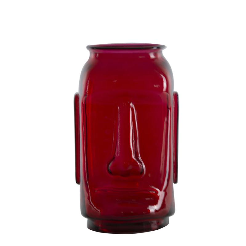 VASE RECYCLED GLASS MOAI | RED | 34.5 CM