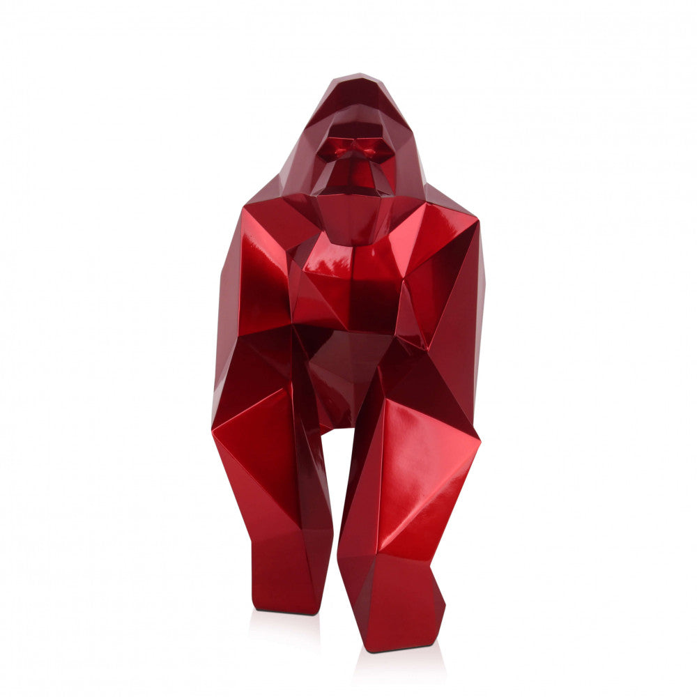 Sculpture Resine Gorille a Facettes Rouge