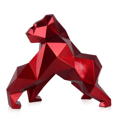 Sculpture Resine Gorille a Facettes Rouge