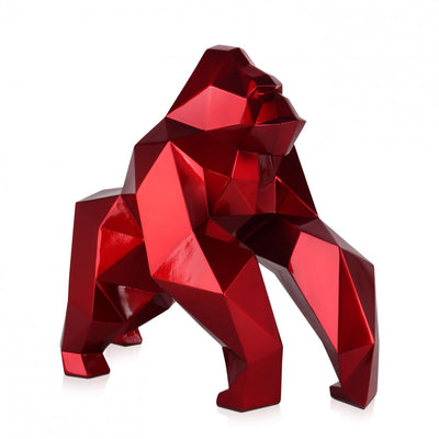 Red Faceted Gorilla Resin Sculpture