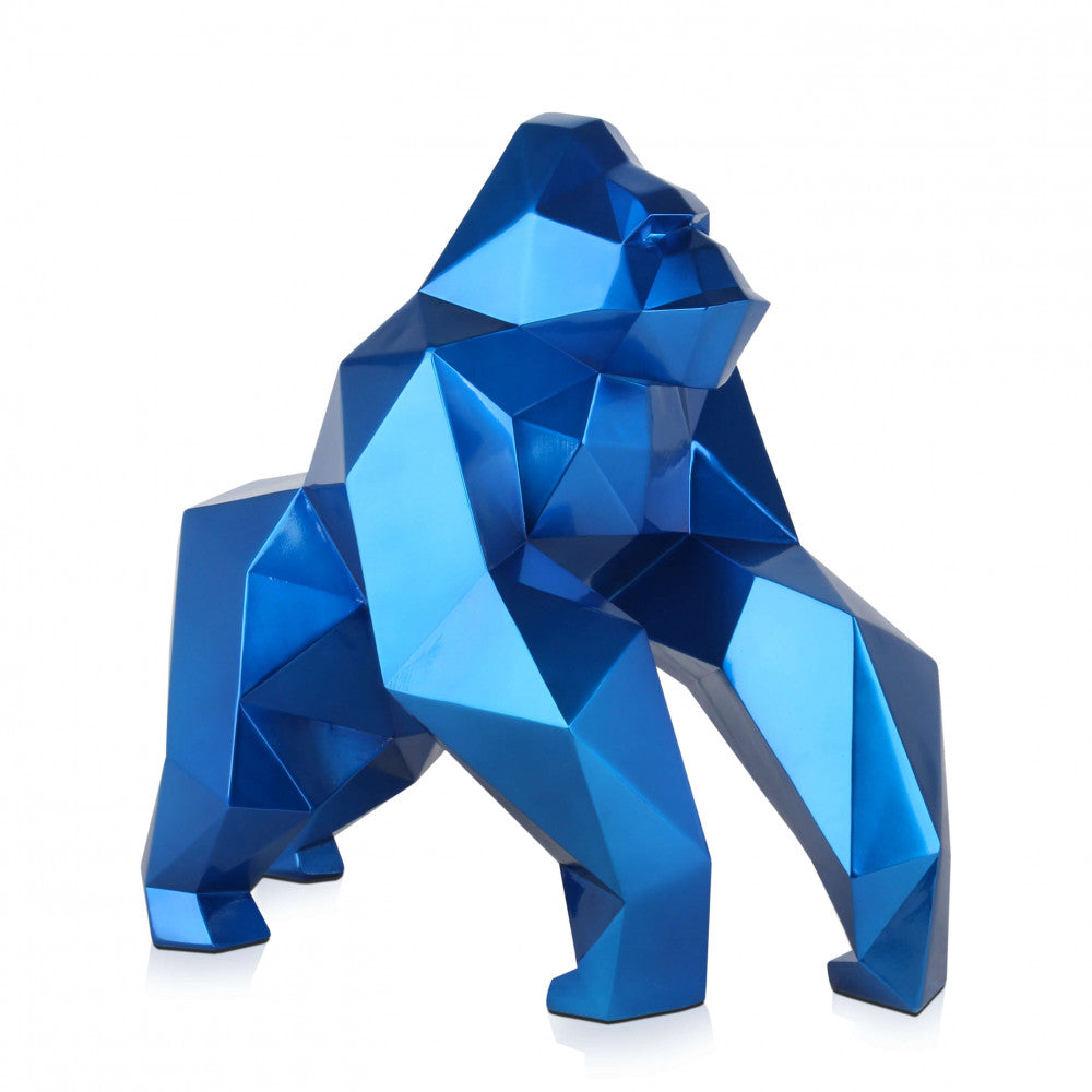 Sculpture Resine Gorille a Facettes Bleu