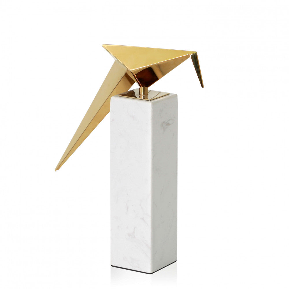 Sculpture Oiseau Origami Dore